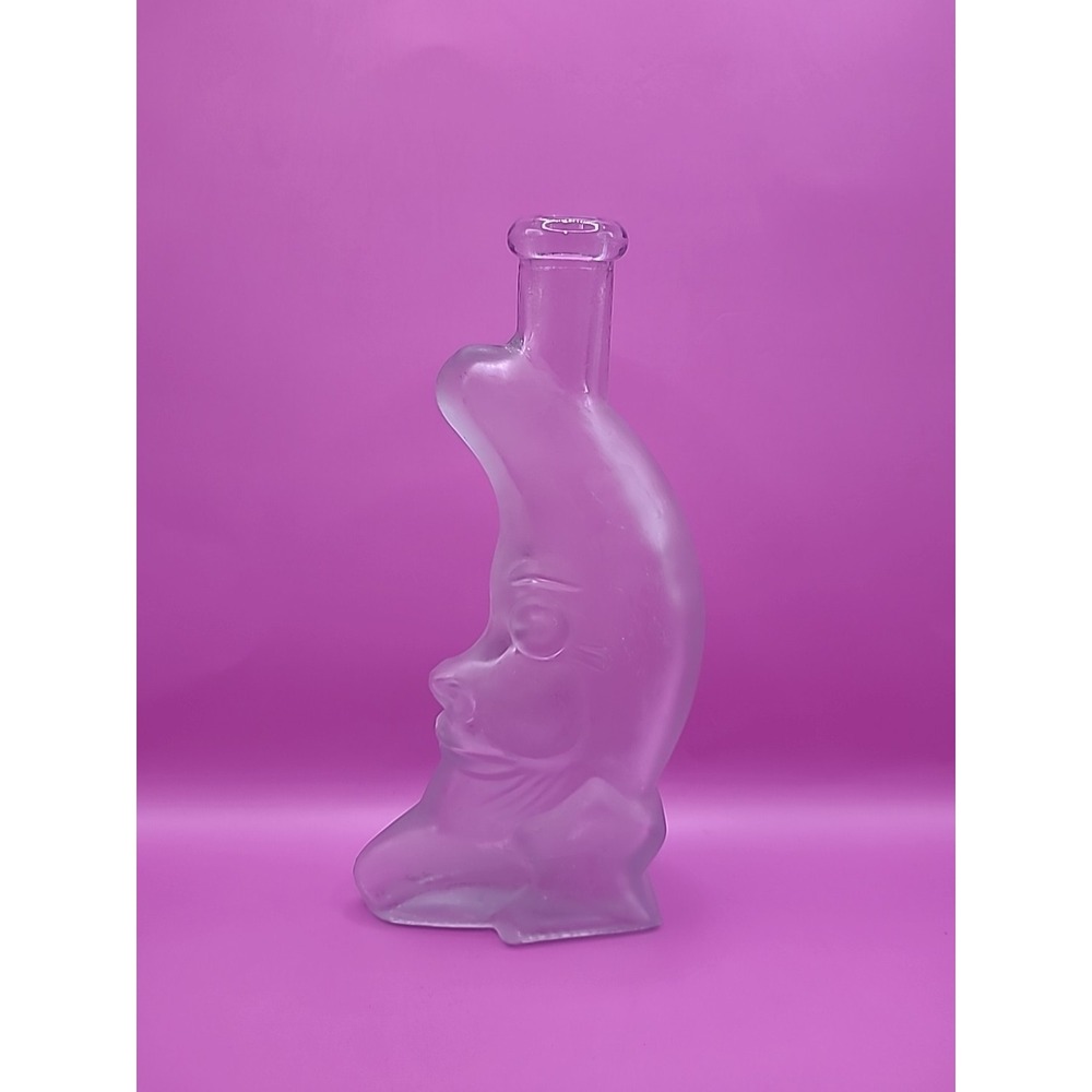 Vintage Crescent Moon Face Figural Bottle Clear Glass (No Stopper) Decanter 8.5"